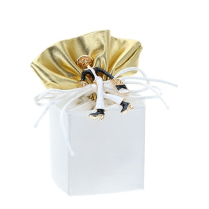 HERVIT SACCHETTO TAFFETA' BIANCO/ORO 6X6X14CM