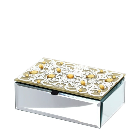 HERVIT COFANETTO LEGNO/VETRO/SPECCHIO 15X10X5CM BYZANTIUM GIALLO ARGENTO