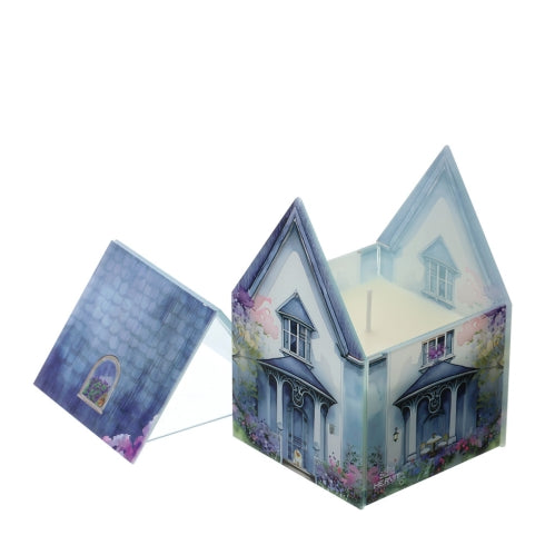 HERVIT CONT.CANDELA VETRO COTTAGE BLU 9X9X13CM