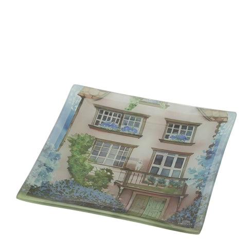 HERVIT PIATTO VETRO COTTAGE ROSA 20X20CM
