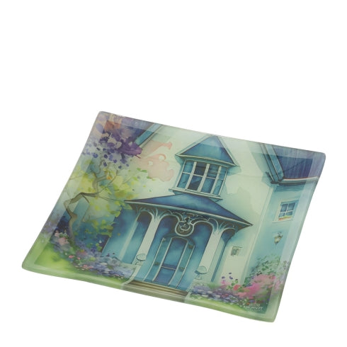 HERVIT PIATTO VETRO COTTAGE BLU 20X20CM