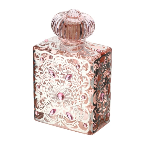 HERVIT BOTTIGLIA VETRO BISANZIO 10,5X6XH17,5CM 500 ML ROSA ARGENTO