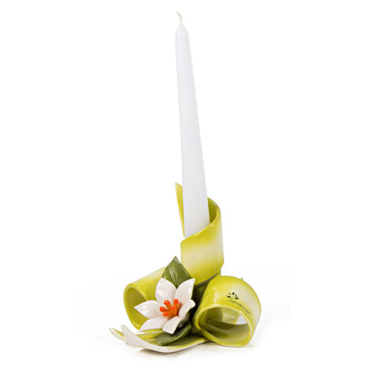 PORTACANDELA A FASCIA VERDE CON FIORE