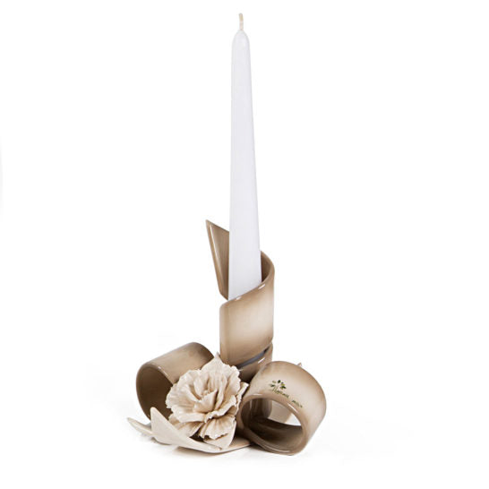 PORTACANDELA A FASCIA TORTORA CON FIORE