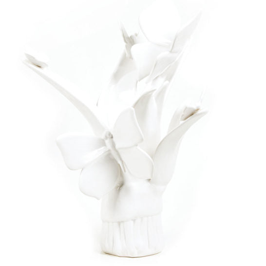 VASO FOGLIA E FARFALLE BIANCO