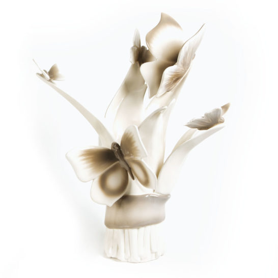 VASO FOGLIA E FARFALLE PANNA