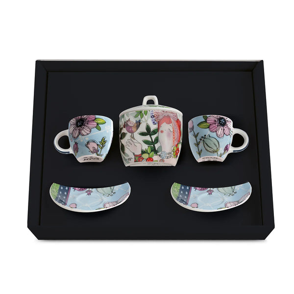 Set 2 tazze caffè + Zuccheriera Le Pupazze Azzurro