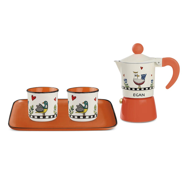 Set Cocoricò Arancione Moka + 2 bicchierini + vassoio