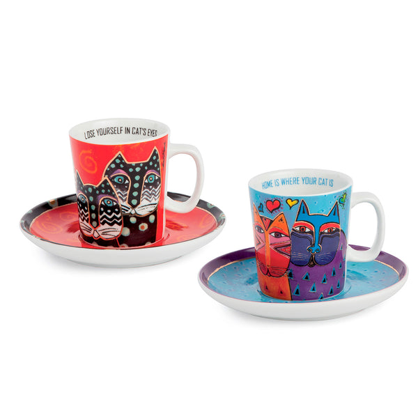 Set 2 Tazze Caffè Laurel Burch Celeste/Rosso
