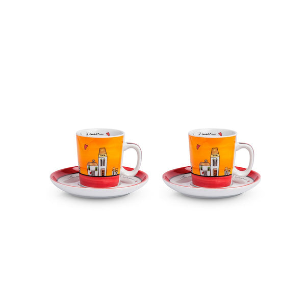 Set 2 Tazze caffè con piattini Le Casette rosso
