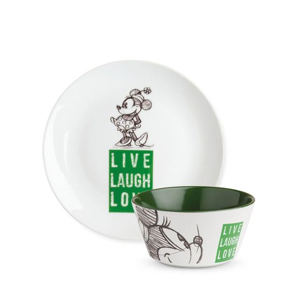Set piatto dolce e bowl Minnie Mouse Live Laugh Love verde