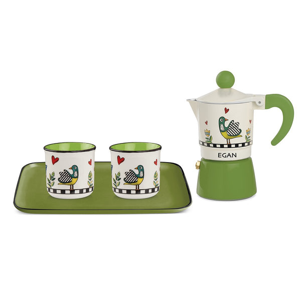 Set Cocoricò Verde Moka + 2 bicchierini + vassoio