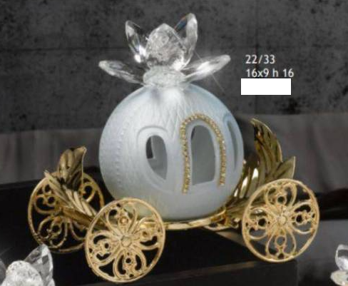 Grace design carrozza celeste base dorata  (16x9 - h16cm circa)