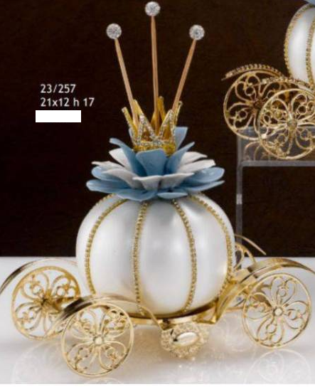 Grace design profumatore carrozza grande base dorata e fiore celeste principe (21x12 - h17cm circa)