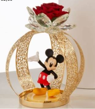 Grace Design campana topolino sopra una rosa rossa in stoffa in fiore di cristallo