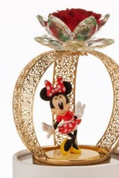 Grace Design sfera minnie dorata in metallo lavorato e sopra una rosa rossa in stoffa in fiore di cristallo